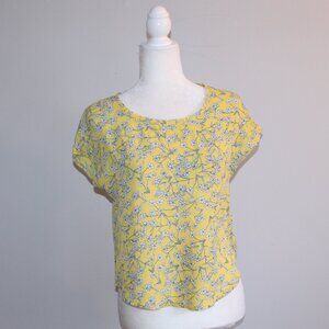 Banana Republic Yellow Floral Short Sleeve Blouse Sz XXSP